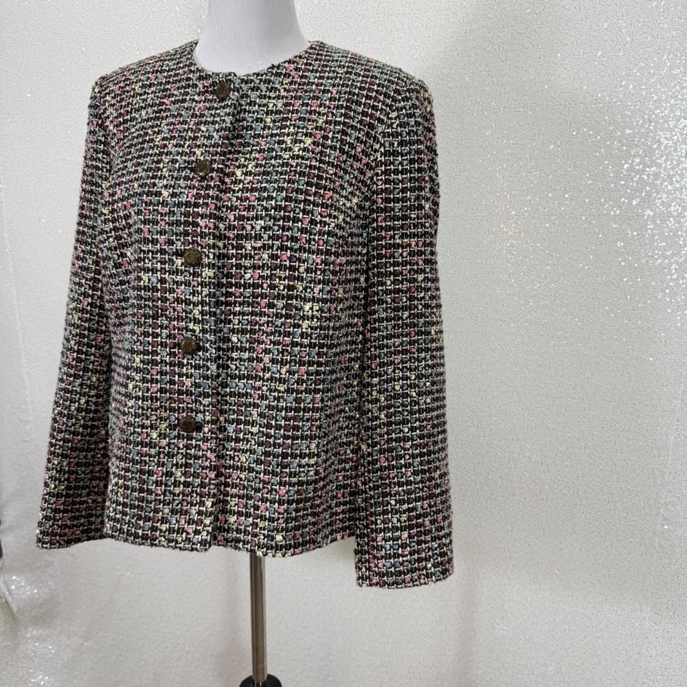 Koret Petite Tweed Blazer Jacket 14P Multicolor Pastel Bouclé Lined Career Coat - Picture 5 of 13